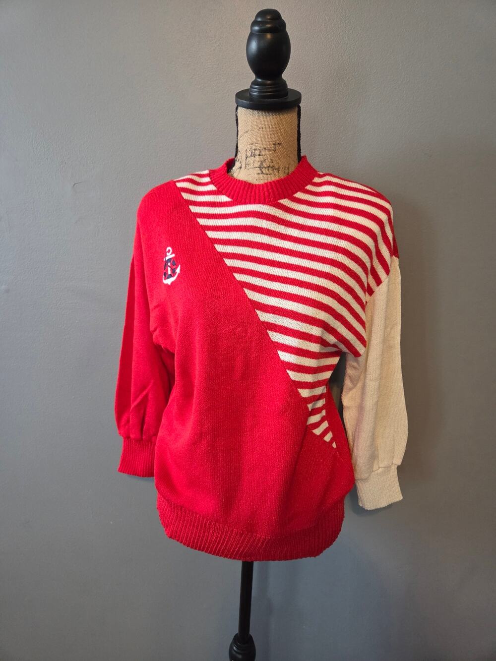 vtg Anthony Sicari 80s made in USA knit nautical asymmetrical sweater red 10